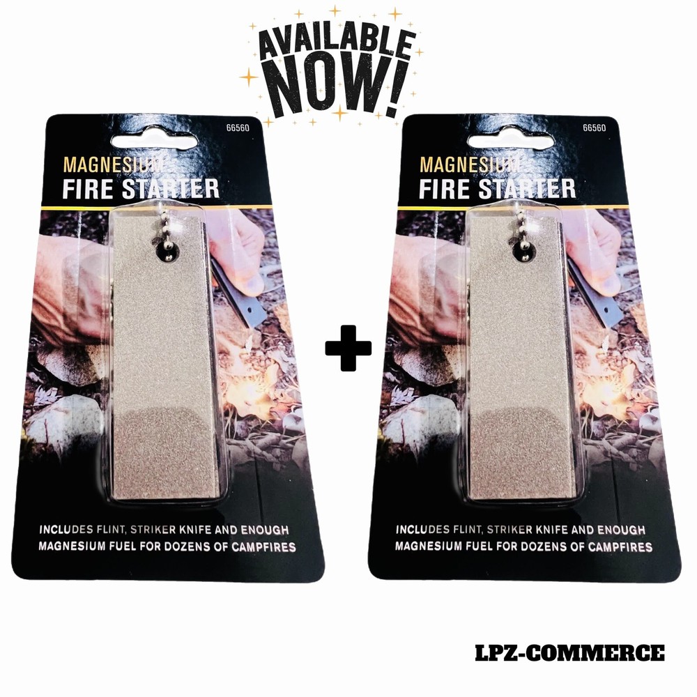 2 LOT Magnesium WATERPROOF Flint Fire Starter Striker Camping Emergency Survival