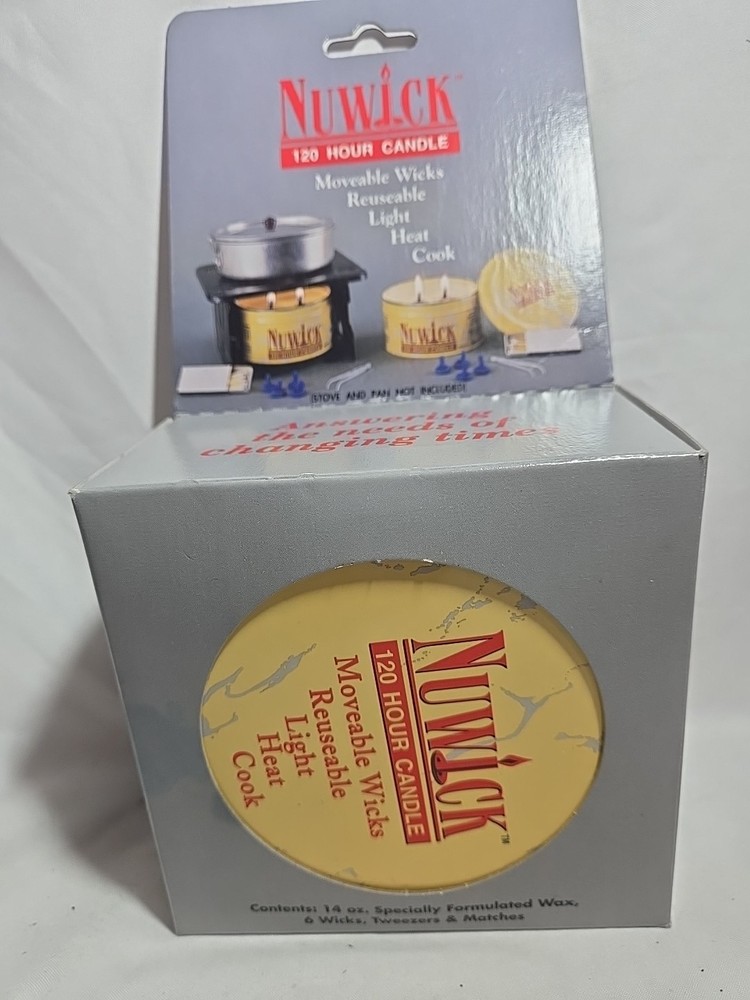 Nuwick Lg 120 Hour Emergency Candle Moveable Wicks Reusable Light Heat Cook NIB