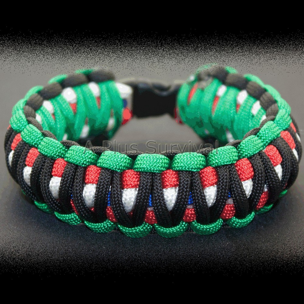 Red, White, Blue, Green, Black Paracord Survival Bracelet 9 Feet 7 Strand 550 LB