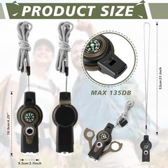 12 Pack Emergency Survival Whistle 7-in-1 Compass Hiking Survival Army Green
