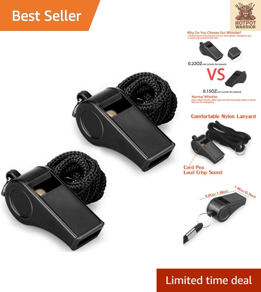 Quality Sports Whistles – 2 Pcs with Black Lanyard, Ideal for Officials