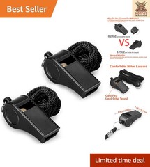 Quality Sports Whistles – 2 Pcs with Black Lanyard, Ideal for Officials