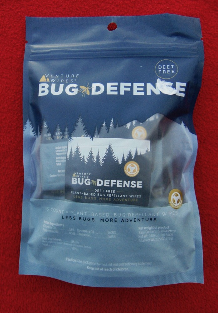 VENTURE WIPES BUG DEFENSE ~ 15 PACKS ~ DEET FREE ~PLANT BASED INFUSION ~ NEW