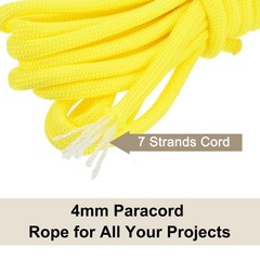 550 Paracord Rope 102ft, 4mm Thin Paracord Nylon Survival Cord Yellow