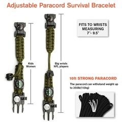 Nvioasport 20 In 1 Paracord Bracelet Adjustable Gear Kit Sos Led Light Fire