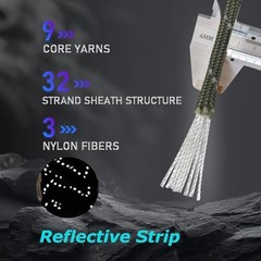 Paracordland-750LB Reflective Rope-100ft//1000ft- 9 500ft Reflective green