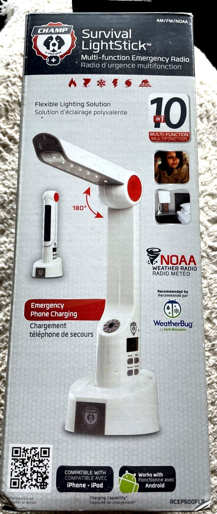 CHAMP RCEP500FLR 10 – in-1 Survival Light Stick New! Hand Crank Solar
