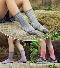 LINEMIN Kids Merino Wool Hiking Socks Boys Girls 8-12 Years, Purple/Pink/Gray