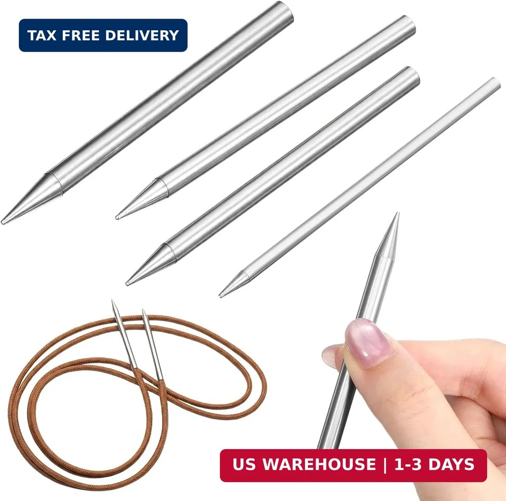 4 Pcs Paracord Lacing Needle Tools 3 Sizes Stainless Steel 550 Cord Set
