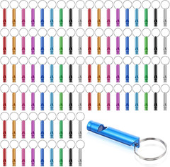 100 Pieces Emergency Whistle with Keychain, Aluminum Survival Whistle for Campin