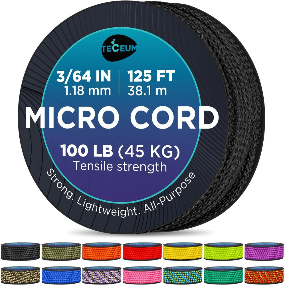 Micro Paracord � Black � 1.18 Mm X 125 Ft � Micro Utility Cord � Thin Braided Pa