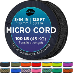 Micro Paracord � Black � 1.18 Mm X 125 Ft � Micro Utility Cord � Thin Braided Pa
