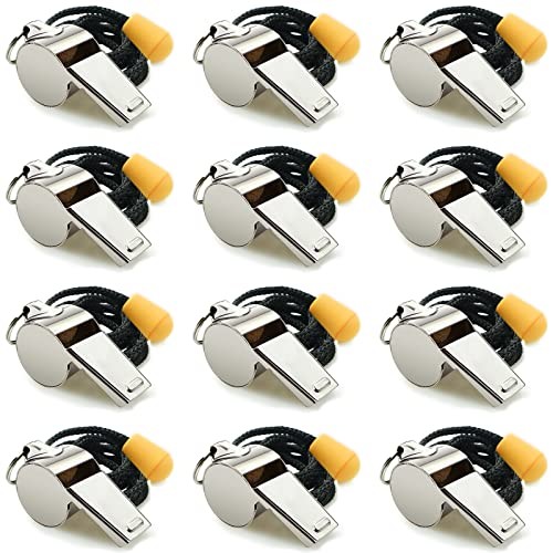 Stainless Steel Sports Whistles with Lanyard, Loud Crisp Sound Silver B