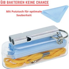 Two Hygienic Signal Whistles, Whistle in Silver and Gold with Keys…