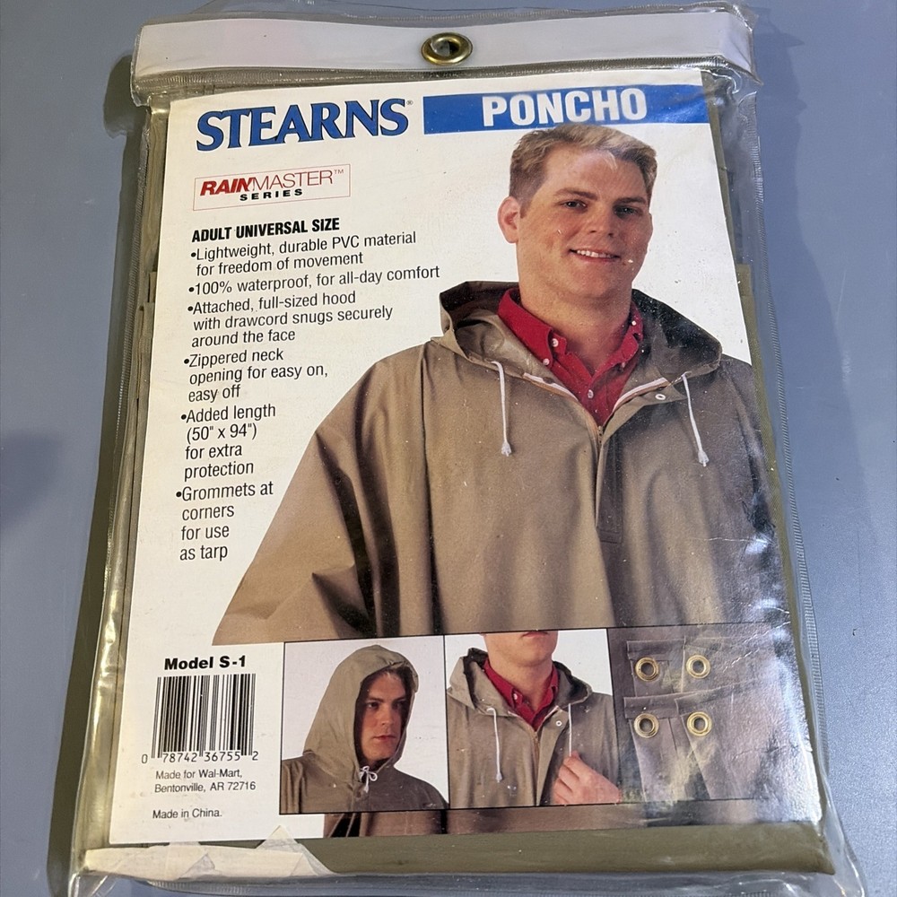 Stearns Rainmaster Adult Poncho Lightweight Waterproof Hooded 50″x94″