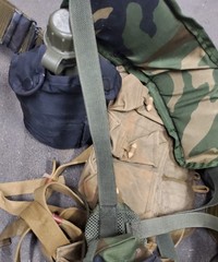 14 Tactical survival gear LBE’s, Gas masks, filters, and canteen