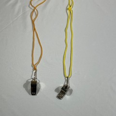 Vintage Metal Whistles Lot of 2 with Yellow Orange Lanyards Sports Coach