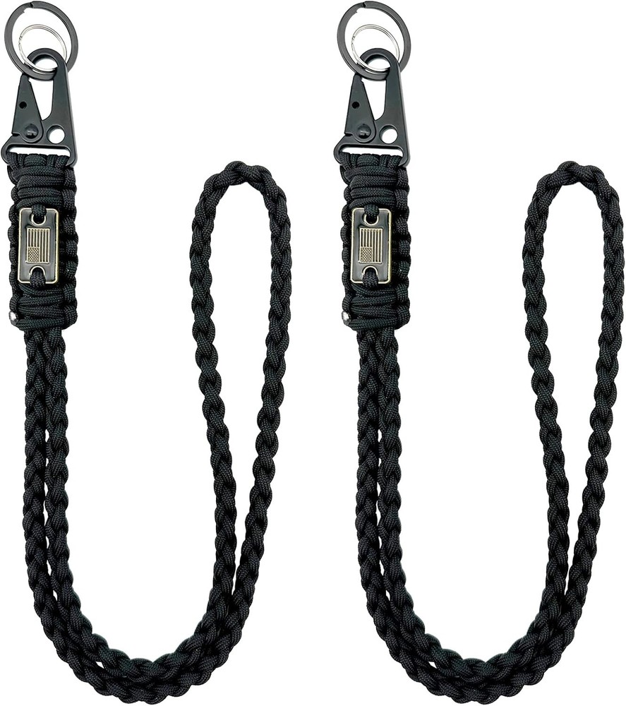 2 Pack Heavy Duty Paracord Lanyard Keychain Necklace Whistles Braided Strap