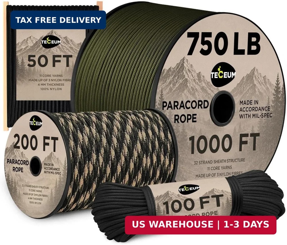 Paracord Rope 750 lb – 1000ft / 200ft / 120ft / 100ft / 50ft – String Par