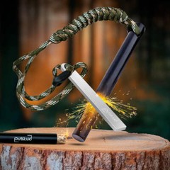 Dubrak 6 x 1/2 In Fire Starter Ferro Rod w/ Camo Paracord + Tinder Rope + Bellow
