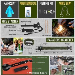 Emergency Survival Kit 268 Pcs First Aid Gear Camping Axe Headlamp Crossbody Bag