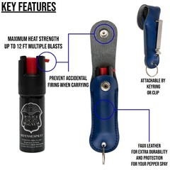 2 Police Magnum pepper spray .50oz blue keychain holster belt clip self defense
