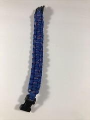 Paracord Bracelet Blue with Clip Closure red and white accents