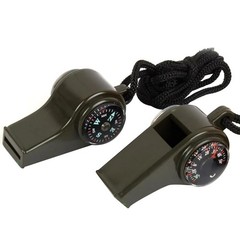 3-In-1 Hiking Essential Whistle 2 Pack Compass Thermometer Outdoor with Lanyard