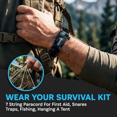 Paracord Bracelet Compass Hiking Survival Kit Emergency 2 Pack Black Bracelets
