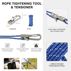 Rope Roller Tensioner Paracord Adjusters 4 Pack Heavy Duty Retractable Buckle