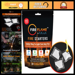 Instant Fire Starter – 100% Waterproof, Odorless & Non-Toxic – 20 Pouches for Ca