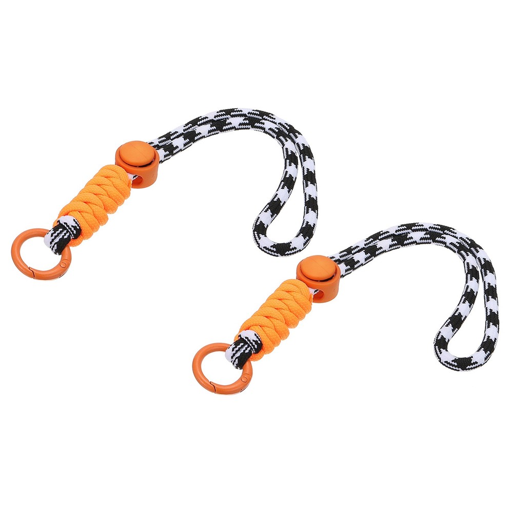 2Pcs Paracord Lanyard Keychain with Spring Ring, Wavy Design,Black,White,Orange