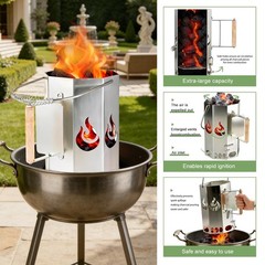 XL Heavy-Duty Charcoal Chimney Starter, 1.8mm Thick Carbon Steel Chimney Star…