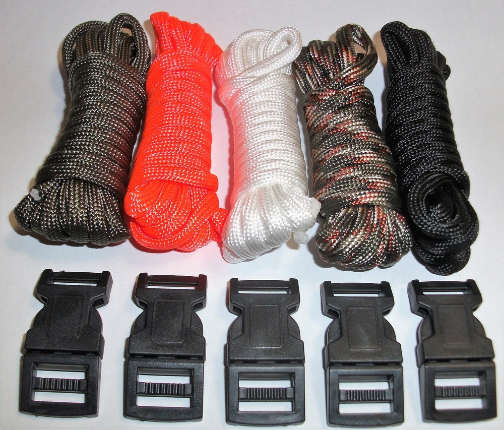 PARACORD MULTI COLORED ROPE SURVIVAL CAMPING BRACELET MAKING KIT 48′ + RED NEW