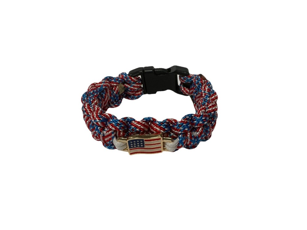 Paracord Bracelet USA Flag Red White Blue 7in. Patriotic.
