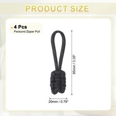 4Pcs Reflective Paracord Zipper Pull, 85 mm Length for Backpacks, Black