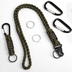 2 Pcs Paracord Lanyard Keychain, 1* Long and Small, Army Green