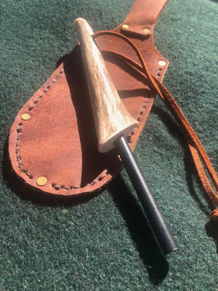 Custom Ferrocerium Fire Starting Rod with Handmade Genuine Leather Sheath