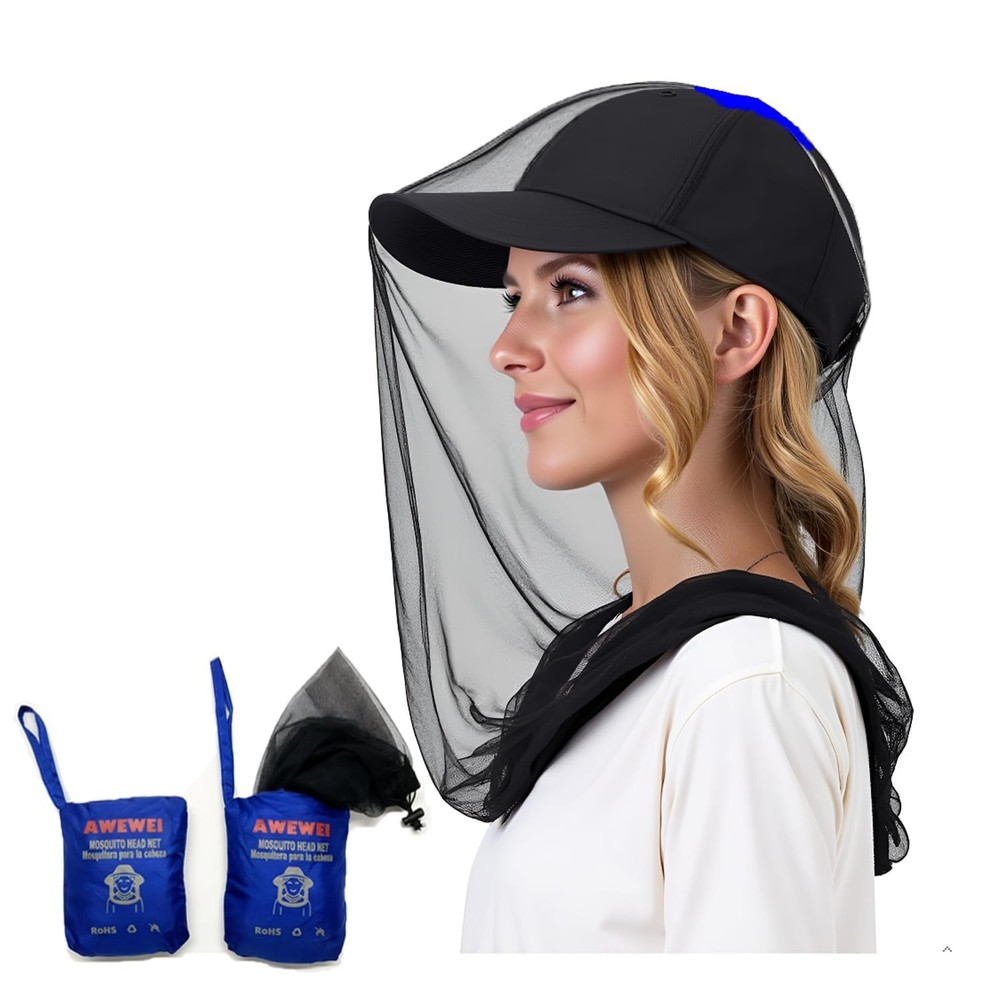 AWEWEI Mosquito Head Net 2pk Blue Black Ice Silk Cooling