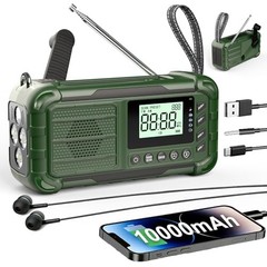Army Green NOAA Emergency Weather Radio – Hand Crank – AM/FM – Solar Power