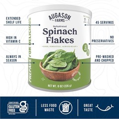 Augason Farms Dehydrated Spinach Flakes Can, Emergency Food Supply, 8 Oz