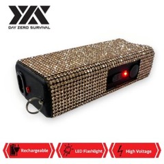 All New Gold Bling Jeweled Rhinestone Rechargeable Self Defense Mini Stun Gun