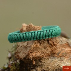 Paracord Bracelet Green Black Handmade USA Hemp Cord Bead Closure 6″(ID212)