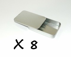 3 3/8 x 2 1/8 x 5/8 in Shallow Rectangular Slide Top Lid Tin Box Container x 8