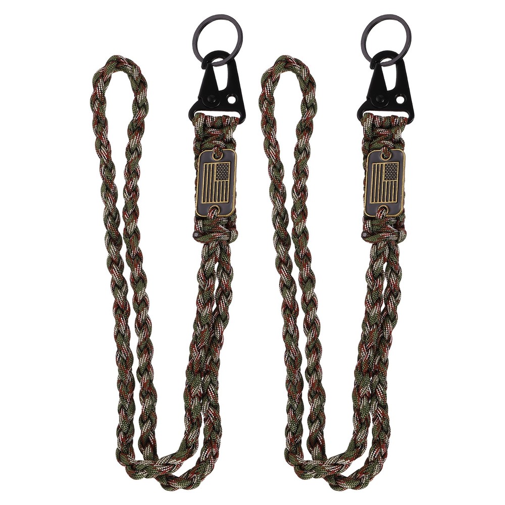 2Pcs Paracord Lanyard, Strong Lanyard with USA Flag, Olive Green Camouflage