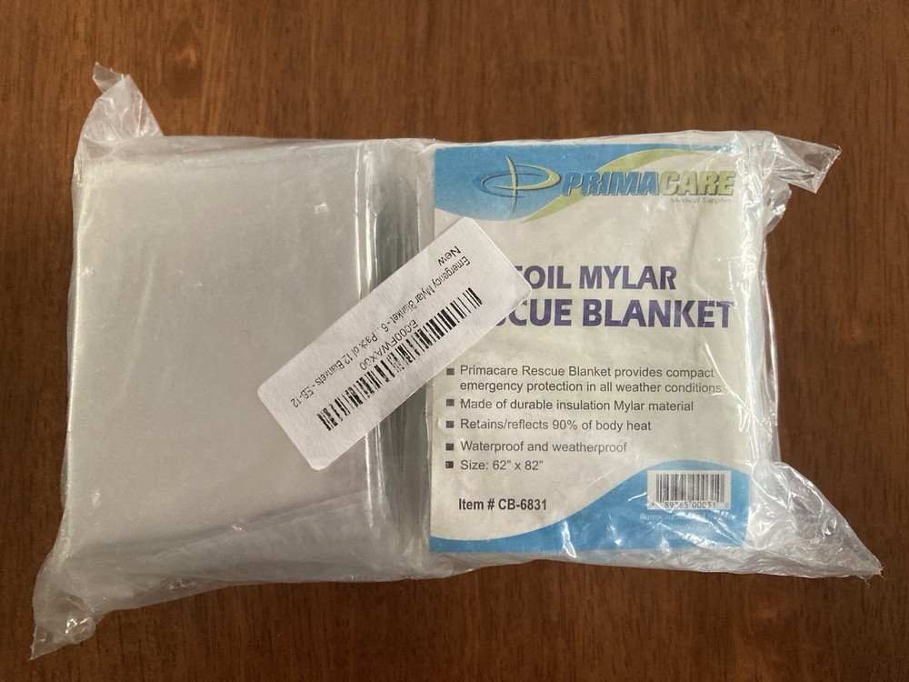 12-Count Emergency Survival Silver Waterproof Rescue Foil Mylar Blanket 62”x 82”