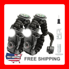 20-in-1 Survival Paracord Bracelet with SOS Light, Fire Starter, Compass,