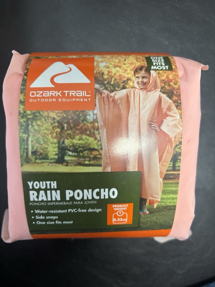 NEW Ozark Trail Youth Rain Poncho One Size Fits Most Pink