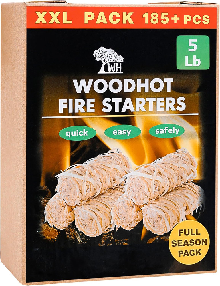185 Pcs Natural Fire Starters for Campfires & Grill – 5Lb Large Box – Long-Burni