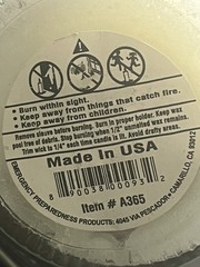 Emergency Survival Candle, 120 hour 8” Item A365 Outdoor
